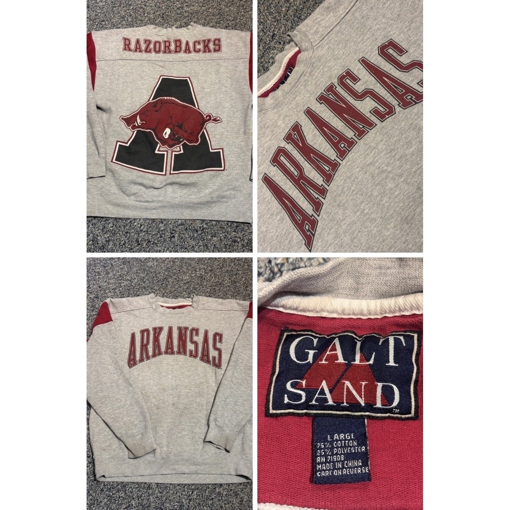 VTG GREY Arkansas Razorbacks Crewneck Sweatshirt Galt Sand Size Medium - Large